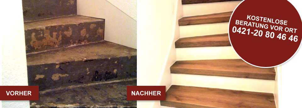 Vorher und Nacher Bild einer Treppensanierung